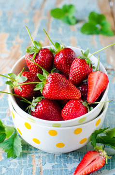 .In a bowl of fresh strawberries