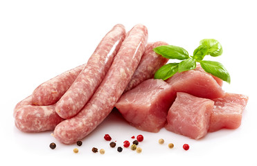 fresh raw sausages and meat