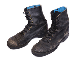 Isolated Used Army Boots - High Angle Diagonal