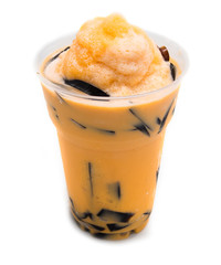 ice orange milk tea with grass jelly