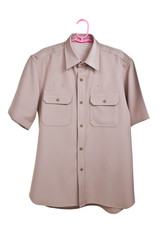 Khaki shirt uniform isolated on white background