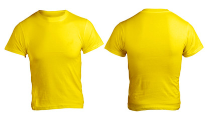 Yellow men's blank shirt template, front and back