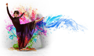 Obraz na płótnie Canvas Girl in color dress dancing.Collage
