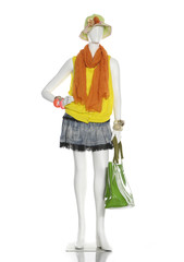 Obraz premium female clothes in scarf with hat ,bag on a mannequin