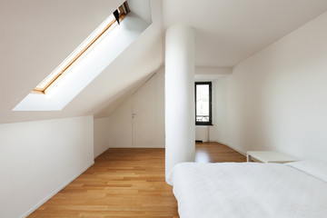 Interior, new loft, hardwood floor, view of bedroom