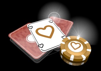 Illustration of a golden secure symbol  on poker cards