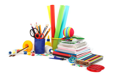 School and office supplies on white background. Back to school. - Powered by Adobe