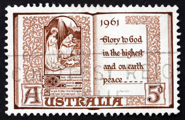 Postage stamp Australia 1961 Page from Book of Hours, Christmas