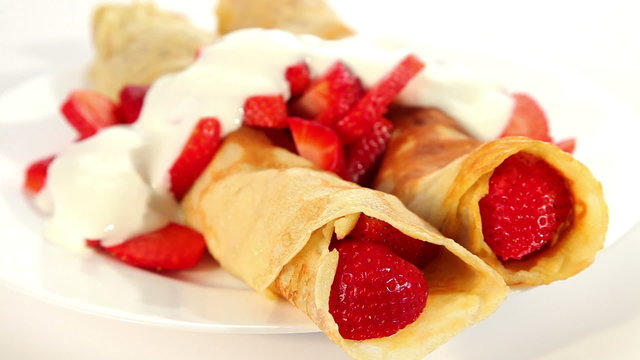 Strawberry crepe pancake with yogurt