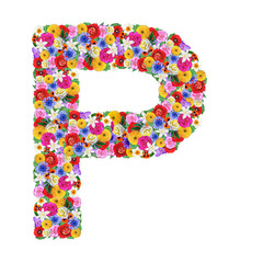 P,  letter of the alphabet in different flowers