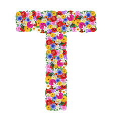 T,  letter of the alphabet in different flowers