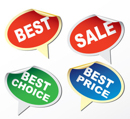 Four stickers - sale, best, best price, best choice.