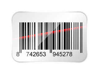 Barcode sticker with red laser beam. Vector illustration