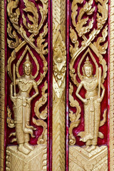 Tradition thai art gold paint on red background