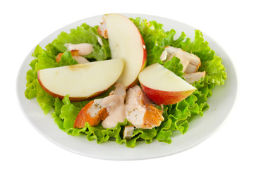 salad with apple on plate on white background