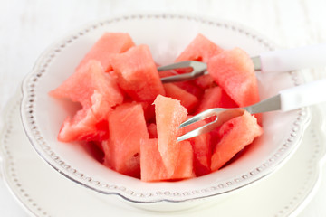 salad watermelon on white plate