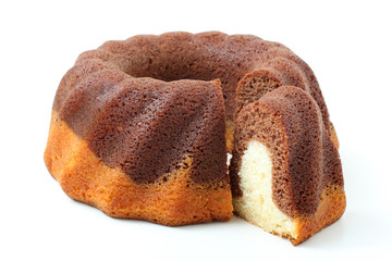 dessert torta di cioccolato e vaniglia su sfondo bianco