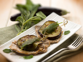 saltimbocca with eggplants, selective focus