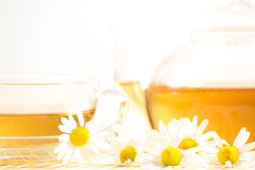 Obraz na płótnie Canvas teacup with herbal chamomile tea