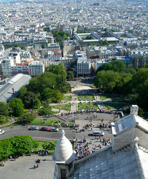 Sacre Ceure cathedral and aerial view of Paris, France