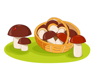Wicker basket with mushrooms