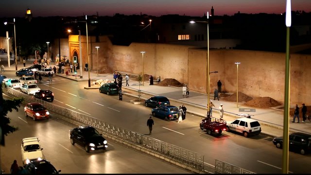 Street in Rabat at night, Morocco