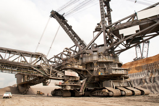 A large bucket wheel excavator in a brown-coal mine