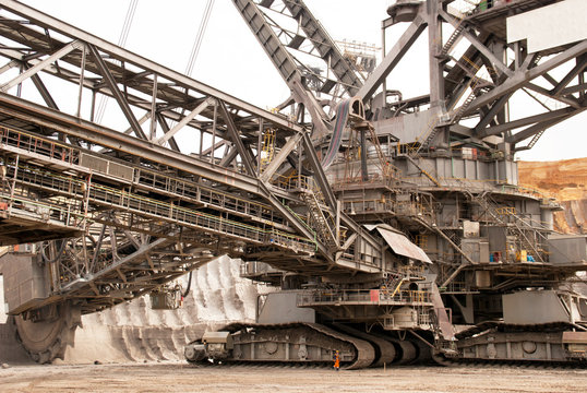 A giant bucket-wheel excavator in a brown-coal mine