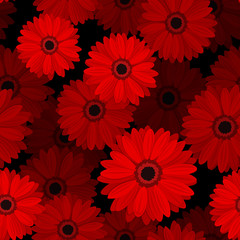 Seamless pattern with red gerbera flowers. Vector illustration.