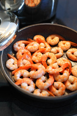 Frying shrimp