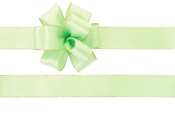 green bow and ribbon on white, clipping path included