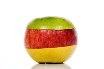 Green, yellow and Red Apple