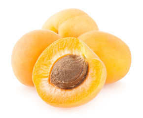 ripe apricots isolated on white background