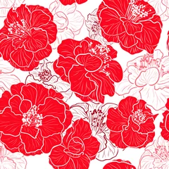 Foto op Plexiglas Abstracte bloemen Naadloos rood patroon met bloemenachtergrond