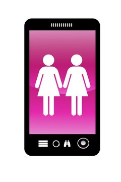 Couple de femmes dans un téléphone mobile