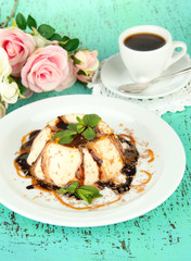 Panna Cotta with chocolate  and caramel sauces,
