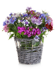 Fototapeta na wymiar Beautiful bouquet in basket isolated on white
