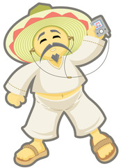 Mexican peasant enjoys music