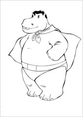 Outline illustration of a hippopotamus acting superhero