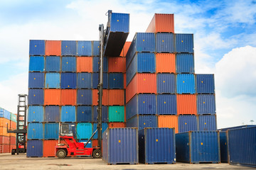 Forklift handling the container box