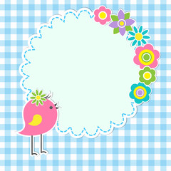 Round frame with cute bird and flowers
