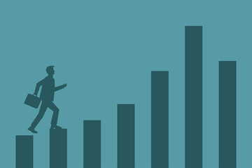 business person climbs up the chart graph as staircase