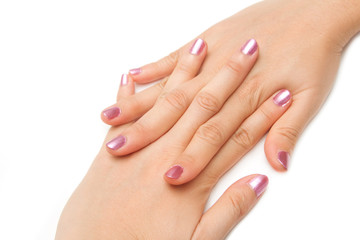 Manicure - Beautiful manicured woman's nails with pink nail poli