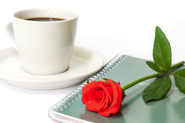 Red rose on the  notebook.