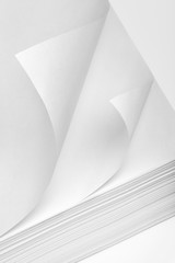 Closeup of paper corner curved and curled on white
