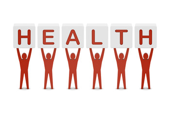 Men holding the word health. Concept 3D illustration.