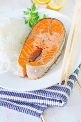 salmon with rice noodles