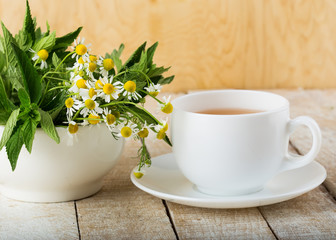 Cup of tea on wooden table