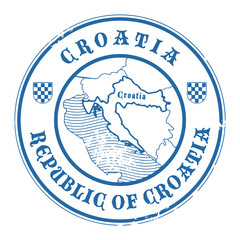 Fototapeta premium Grunge rubber stamp with the name and map of Croatia, vector