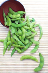edamame nibbles, boiled green soy beans, japanese food